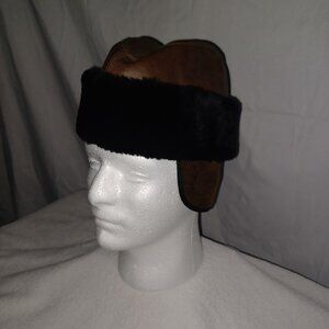 Garrison Brown Aviator Trapper Hat Brown Vegan Leather Faux Fur Ear Flaps Men M